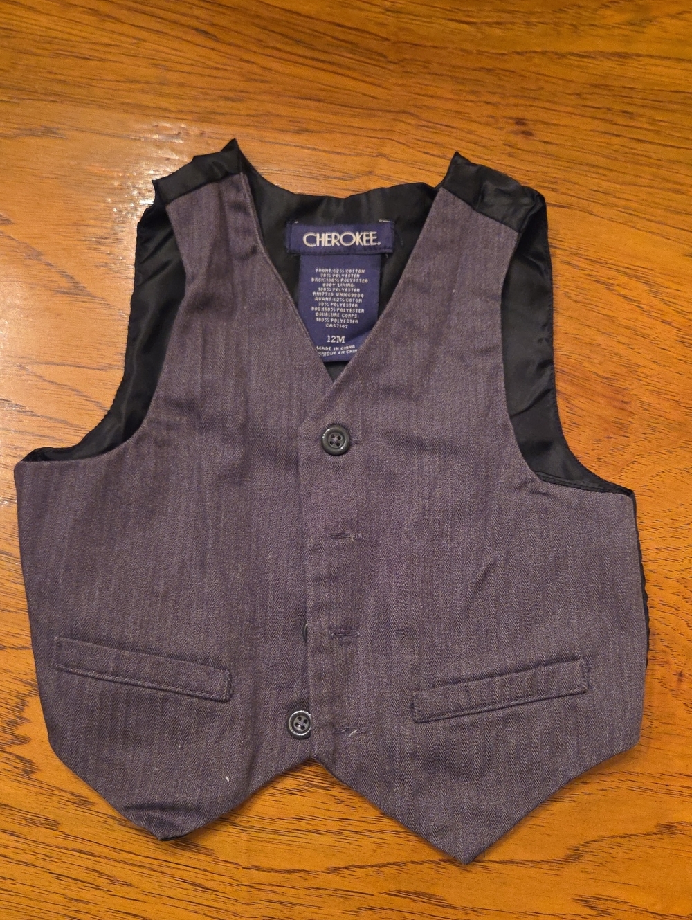 Cherokee Toddler Boys' Charcoal Vest with Black Lining